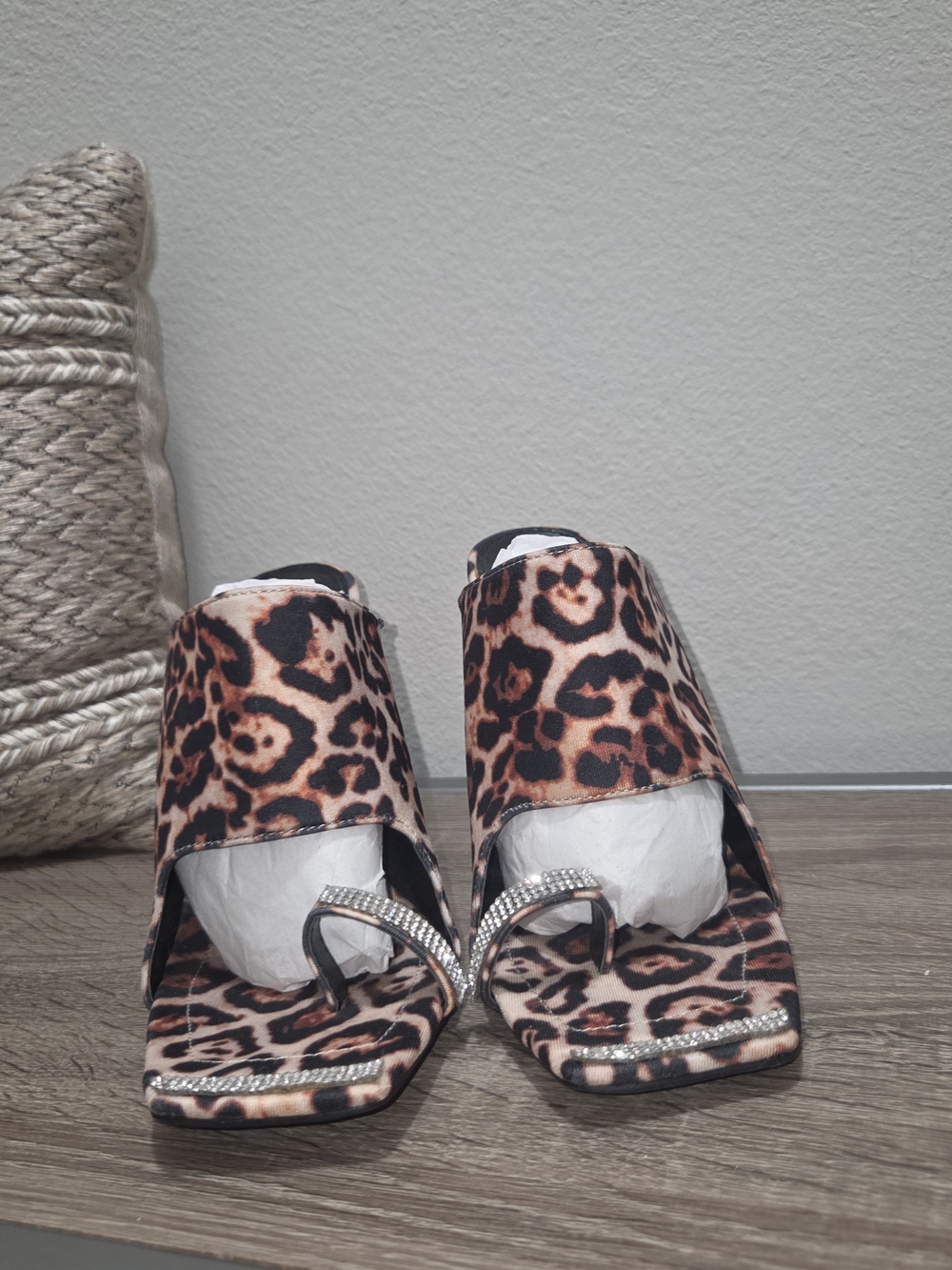 Cape Robbin Leopard Print Open-Toe Mule with Rhinestone Accent